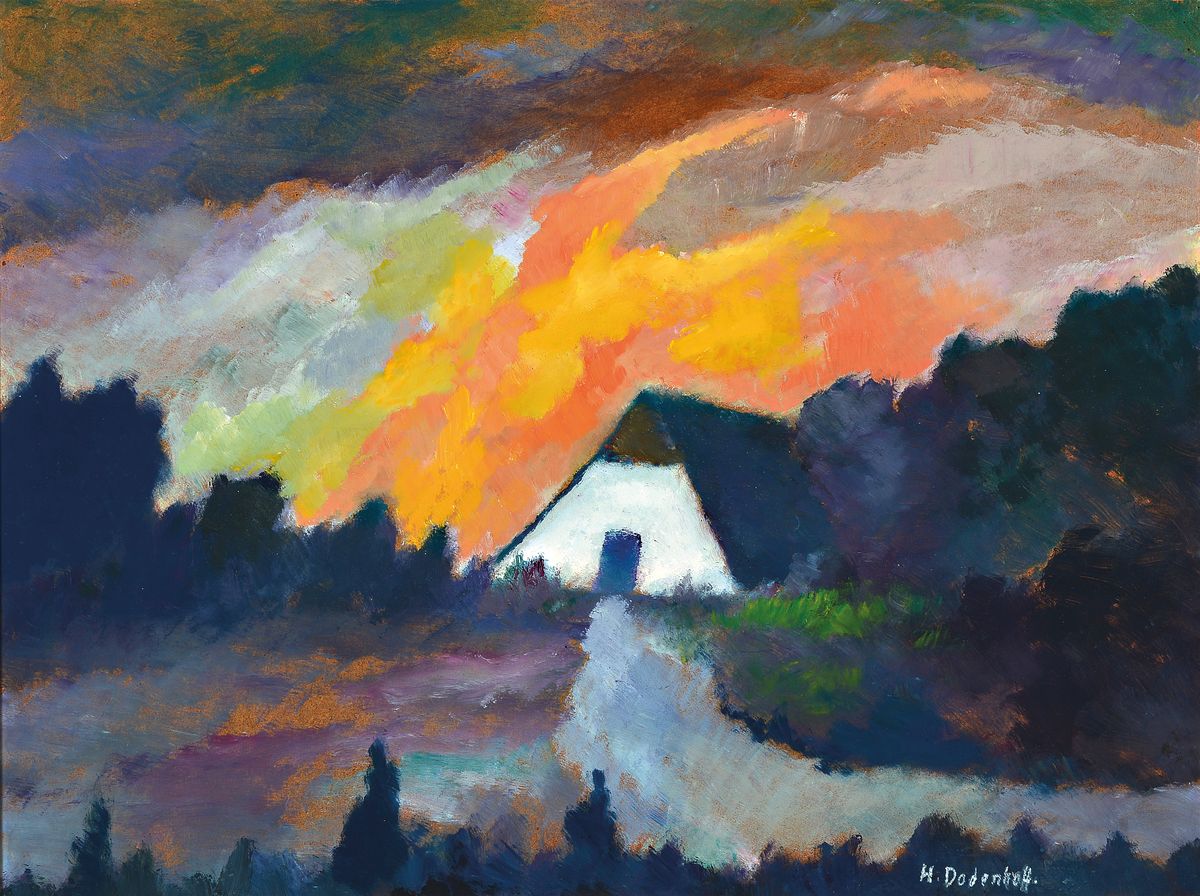 Detail b: Heinz Dodenhoff, 1889 Tarmstedt - 1981 Langen, Worpsweder Maler, zwei Landschaften, a. Worpsweder Moorkate im Abendrot, Öl/Malkarton,ca. 60 x 80 cm, ...