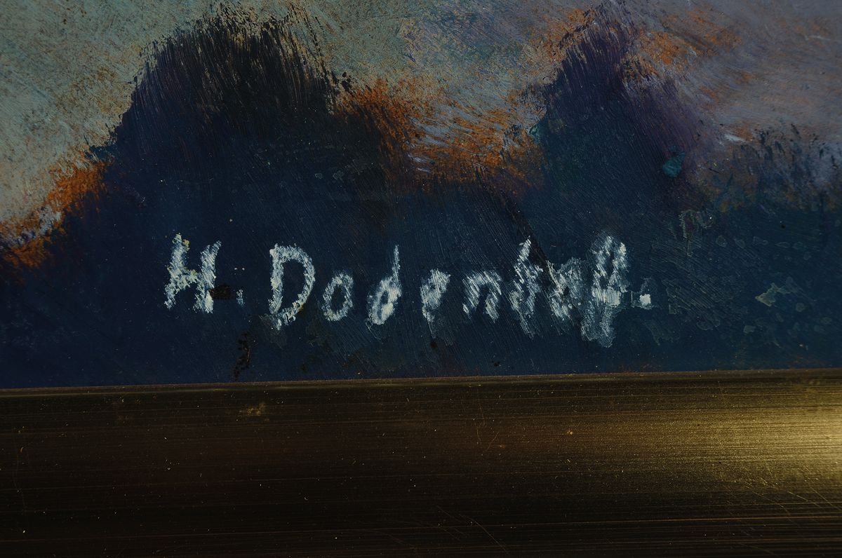 Detail c: Heinz Dodenhoff, 1889 Tarmstedt - 1981 Langen, Worpsweder Maler, zwei Landschaften, a. Worpsweder Moorkate im Abendrot, Öl/Malkarton,ca. 60 x 80 cm, ...