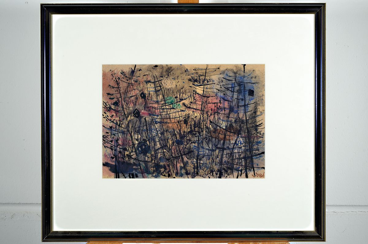 Detail k: Friedrich Jossé, 1897 Woldstein-1994 Speyer,Abstrakte Komposition, Aquarell und Gouache auf Papier, rechts unten signiert, ca. 27x38cm, PP, u.Gl., ...