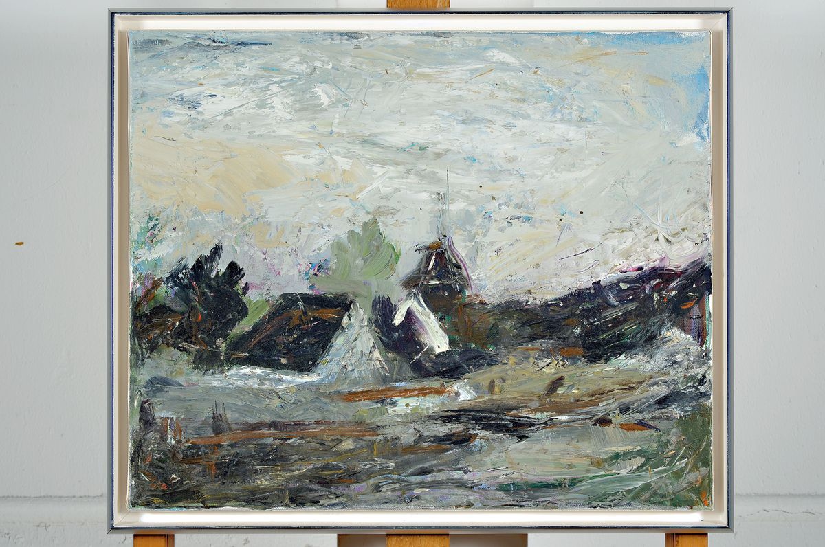 Detail k: Jochen Frisch, zeitgen. Maler aus Schifferstadt, Studie, Dörfel III, Öl/Lwd, rückseitig betitelt und signiert, dat. September 2003, ca. 38x46cm, ...