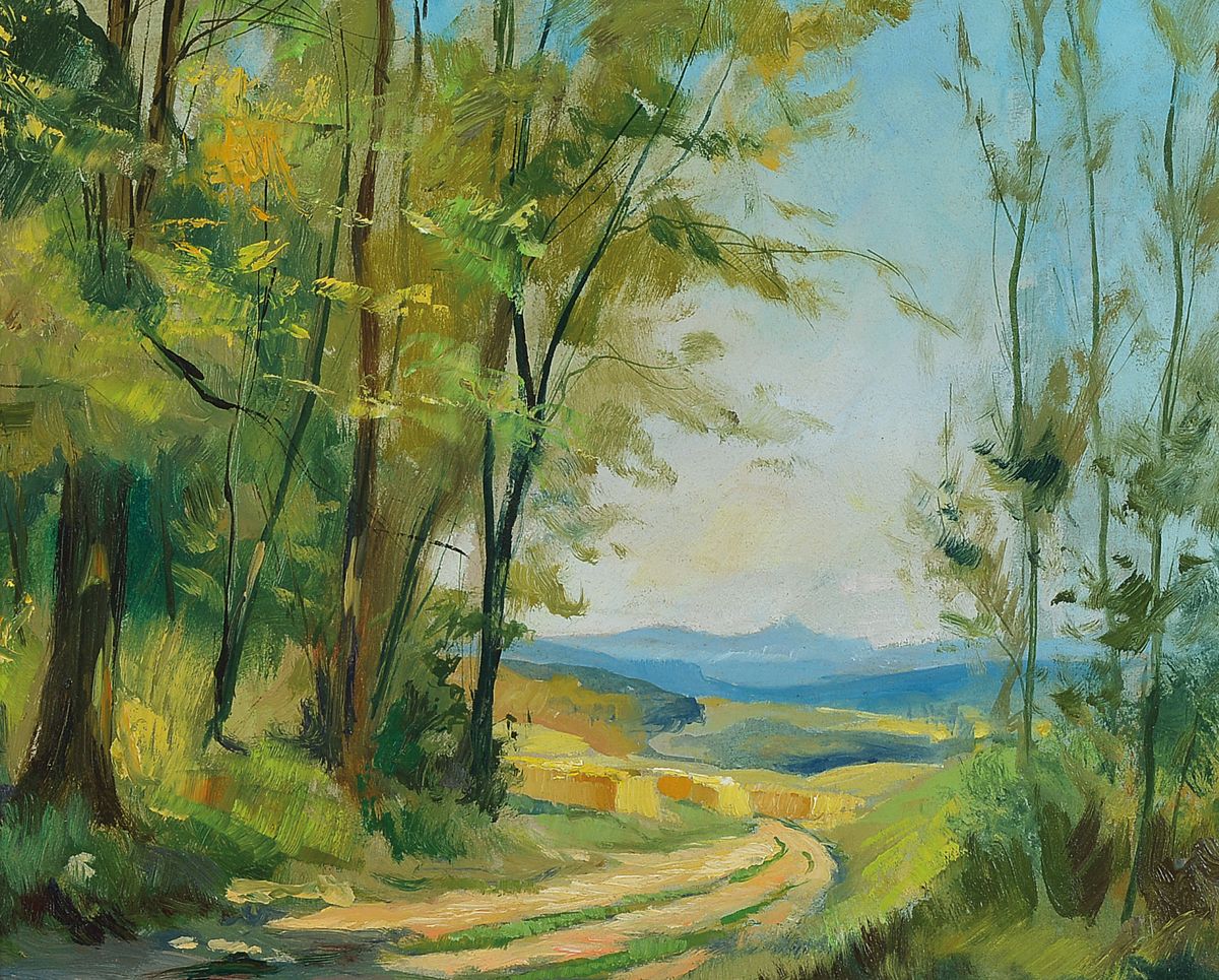 Willy Weber, 1895-1959 Ludwigshafen/Rhein, Landschaft in der Südpfalz, Öl/Hartfaser, rechts unten signiert (durch Rahmen verdeckt), ca. 25x30cm, R. ...