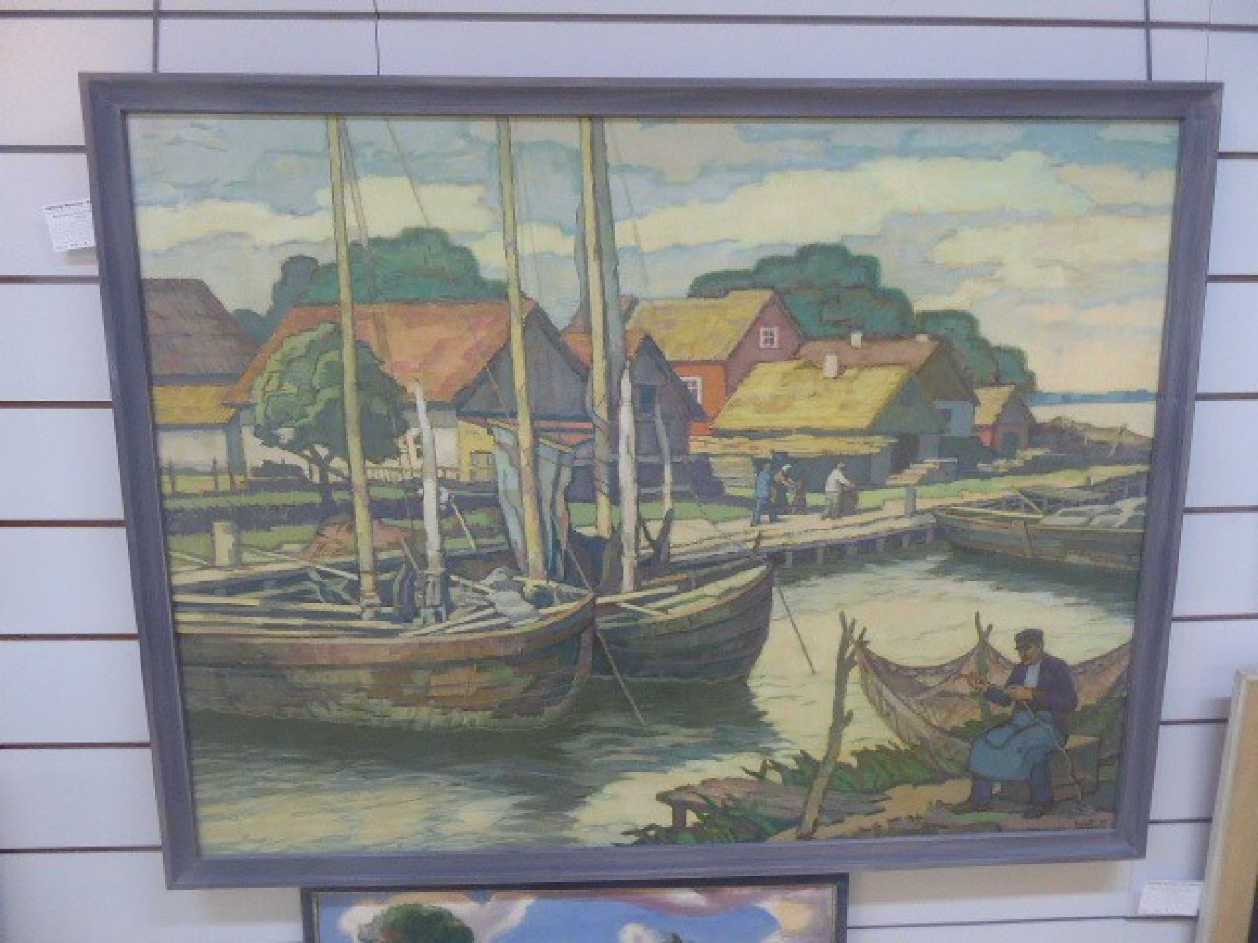Detail b: Hans List, 1902-1977, Fischerhafen in Norddeutschland, Öl/Hartfaser, rechts unten signiert und dat. 70, ca. 95x125, R. ca. 100x 130cm