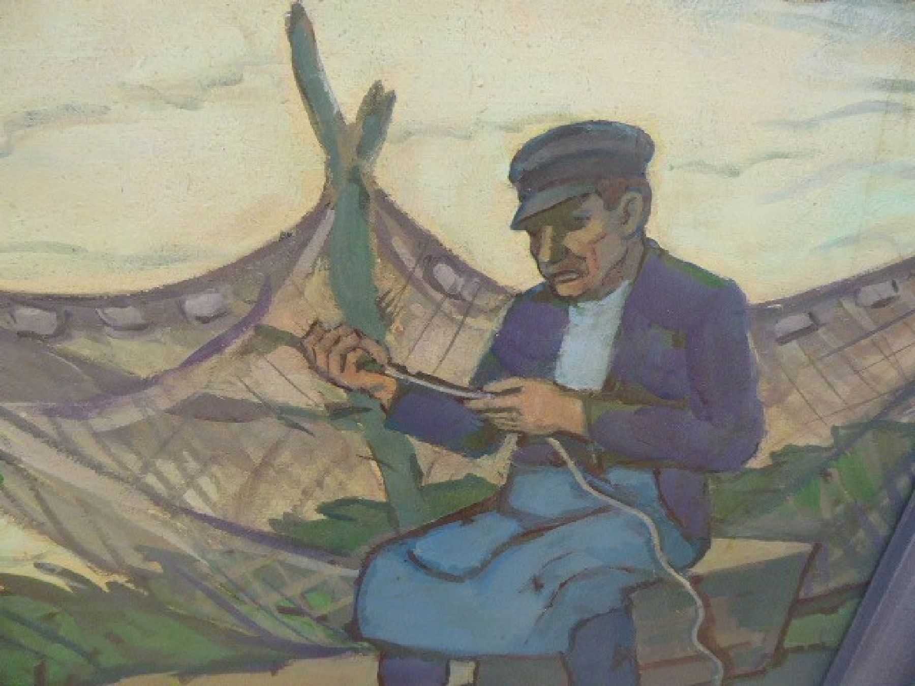 Detail c: Hans List, 1902-1977, Fischerhafen in Norddeutschland, Öl/Hartfaser, rechts unten signiert und dat. 70, ca. 95x125, R. ca. 100x 130cm