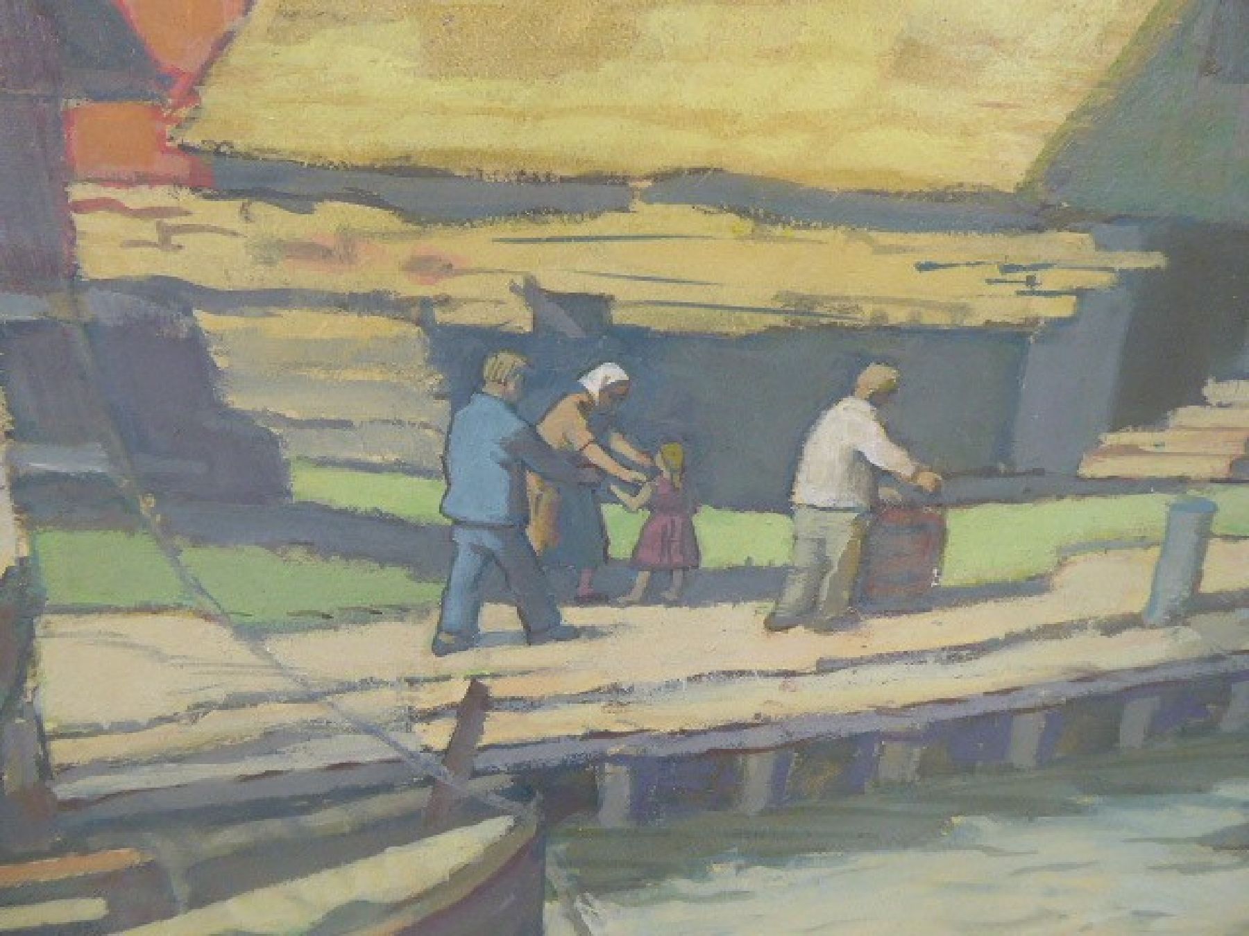 Detail e: Hans List, 1902-1977, Fischerhafen in Norddeutschland, Öl/Hartfaser, rechts unten signiert und dat. 70, ca. 95x125, R. ca. 100x 130cm