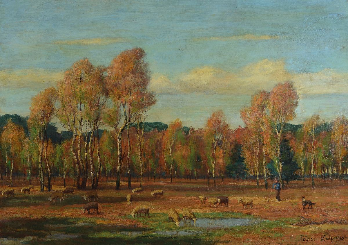 Petras Kalpokas, 1880 Miskine in Litauen-1945, bekannter litauischer Maler und Professor, Kunststudium in Odessa und später an der Akademie ...