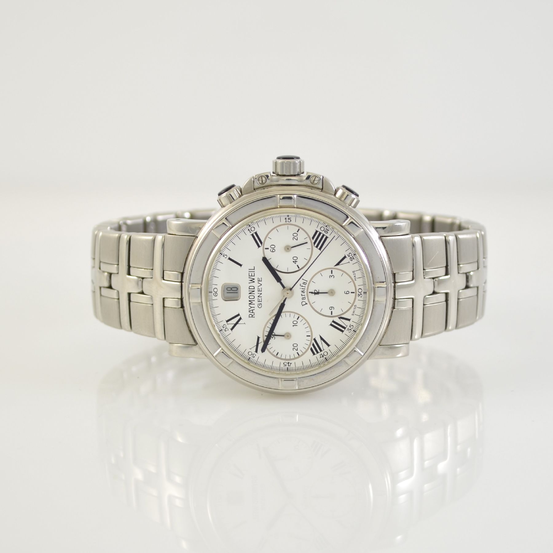 RAYMOND WEIL Armbandchronograph Serie Parsifal, Automatik, Schweiz um 2008, Ref. 7231, Edelstahlgeh. inkl. Gliederband m. dopp. Faltschl., Boden ...