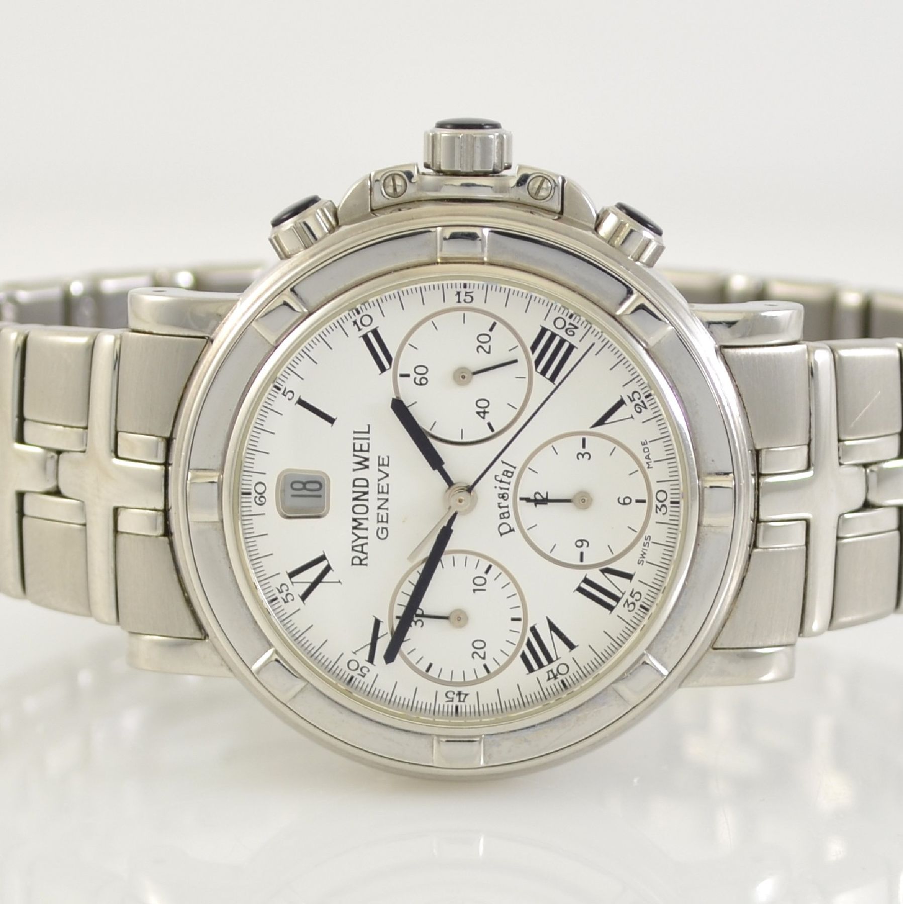 Detail a: RAYMOND WEIL Armbandchronograph Serie Parsifal, Automatik, Schweiz um 2008, Ref. 7231, Edelstahlgeh. inkl. Gliederband m. dopp. Faltschl., Boden ...