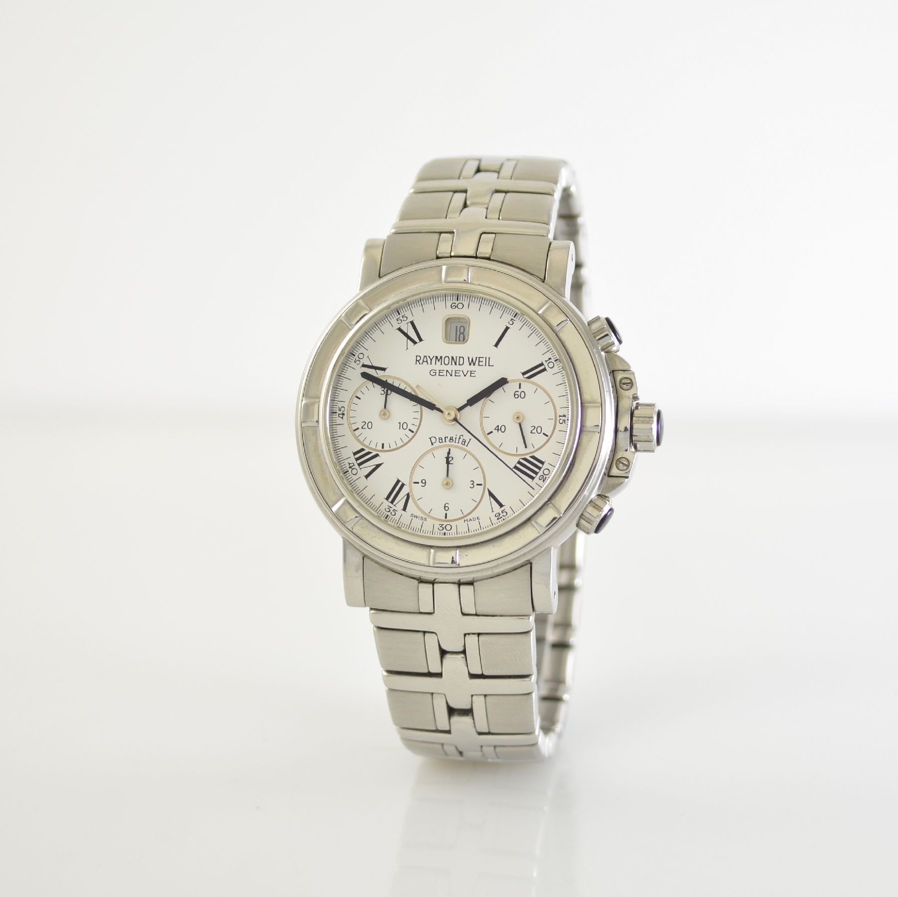 Detail b: RAYMOND WEIL Armbandchronograph Serie Parsifal, Automatik, Schweiz um 2008, Ref. 7231, Edelstahlgeh. inkl. Gliederband m. dopp. Faltschl., Boden ...
