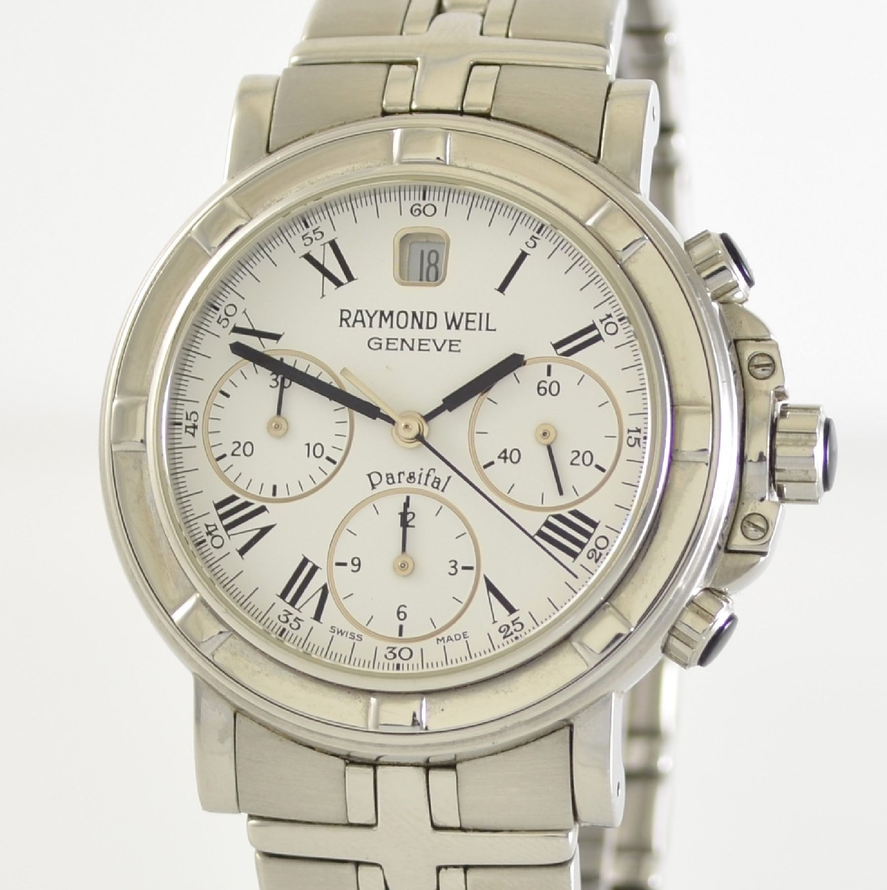 Detail c: RAYMOND WEIL Armbandchronograph Serie Parsifal, Automatik, Schweiz um 2008, Ref. 7231, Edelstahlgeh. inkl. Gliederband m. dopp. Faltschl., Boden ...