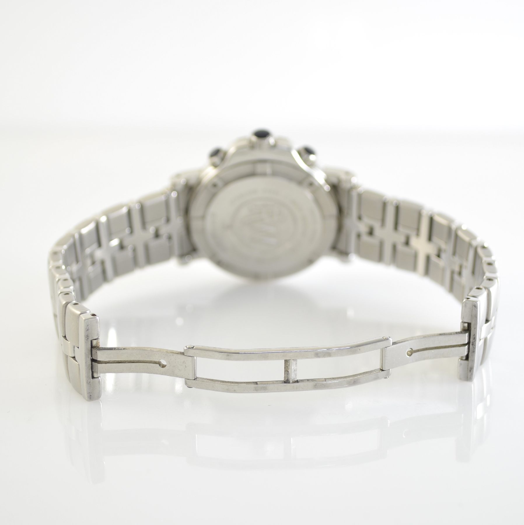 Detail e: RAYMOND WEIL Armbandchronograph Serie Parsifal, Automatik, Schweiz um 2008, Ref. 7231, Edelstahlgeh. inkl. Gliederband m. dopp. Faltschl., Boden ...