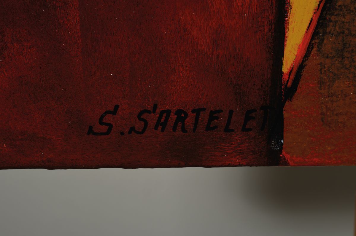 Detail a: Silvia Sartelet, geb. 1947 Berlin, Frauendarstellung mit Violine, Acryl/Lwd, li. u. sign., ca. 90x90 cm