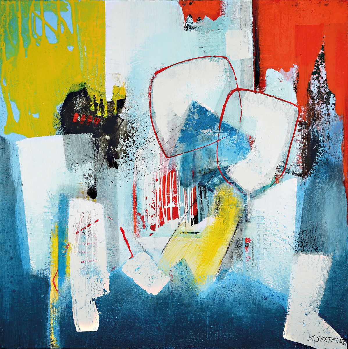 Silvia Sartelet, geb. 1947 Berlin, Abstrakte Komposition, Acryl/Lwd, re. u. sign., ca. 80x80 cm