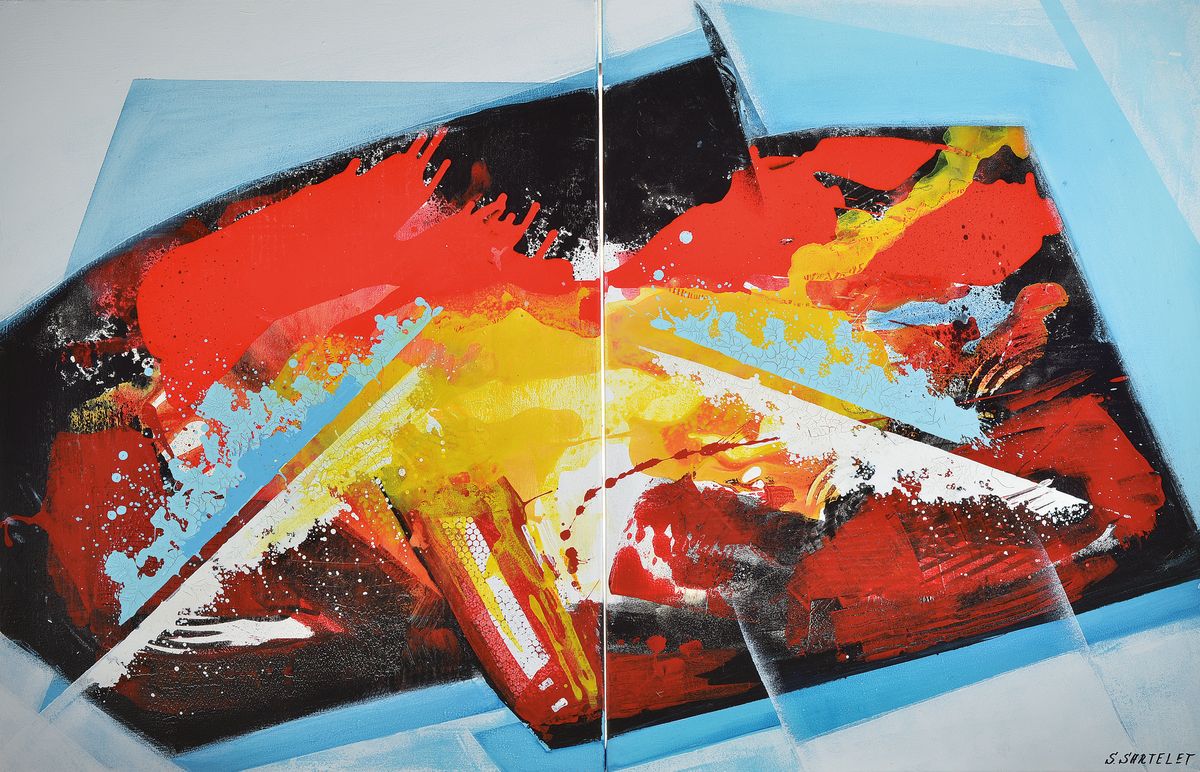 Detail a: Silvia Sartelet, geb. 1947 Berlin, Abstrakte Komposition, Diptychon,, Acryl/Lwd, eins davon sign., je. ca. 80x60 cm