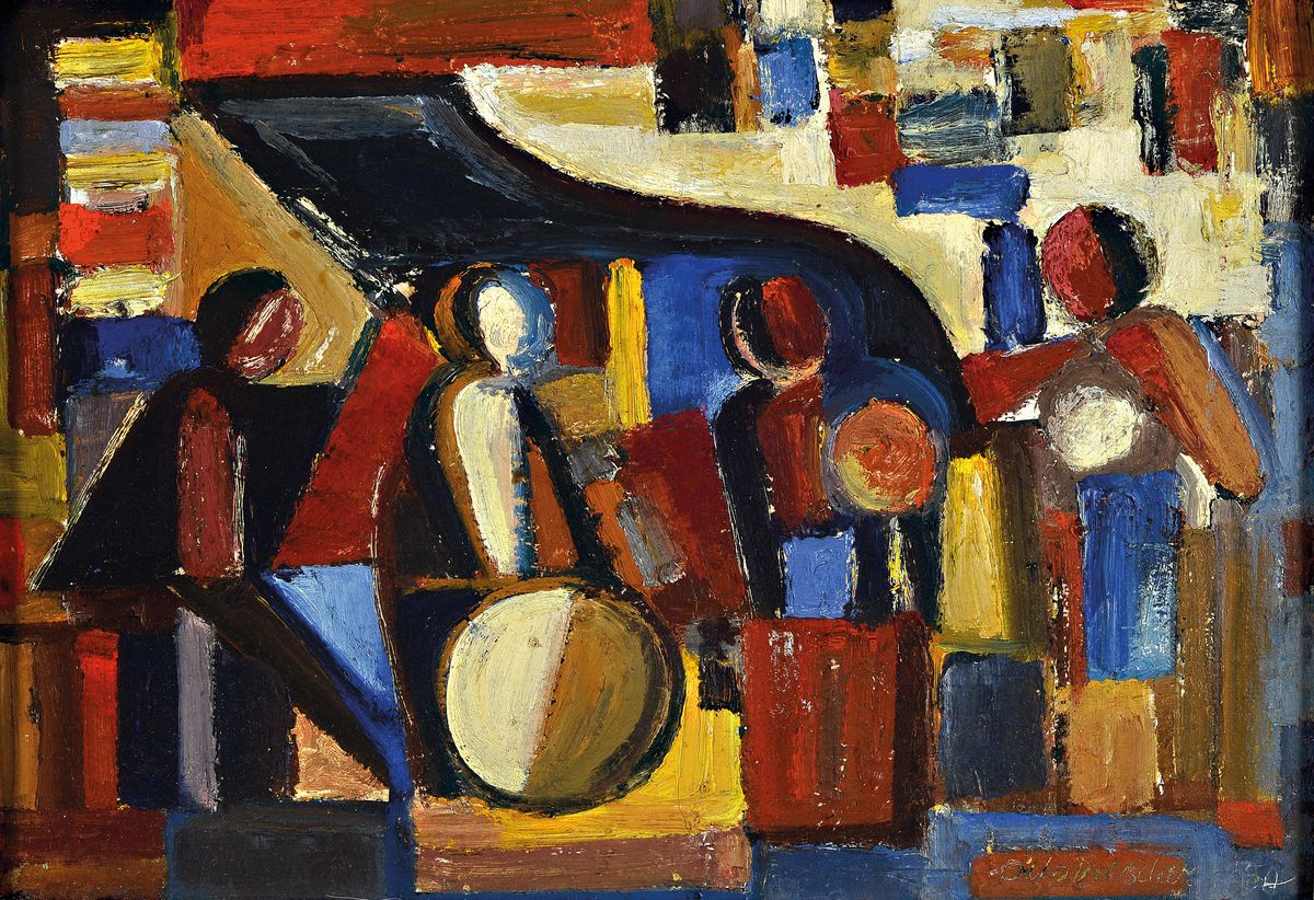 Otto Ditscher, 1903 Neuhofen-1987, Jazz, Öl/Sperrholz, rückseitig signiert, betitelt und datiert 1954, ca. 31x45cm, R.