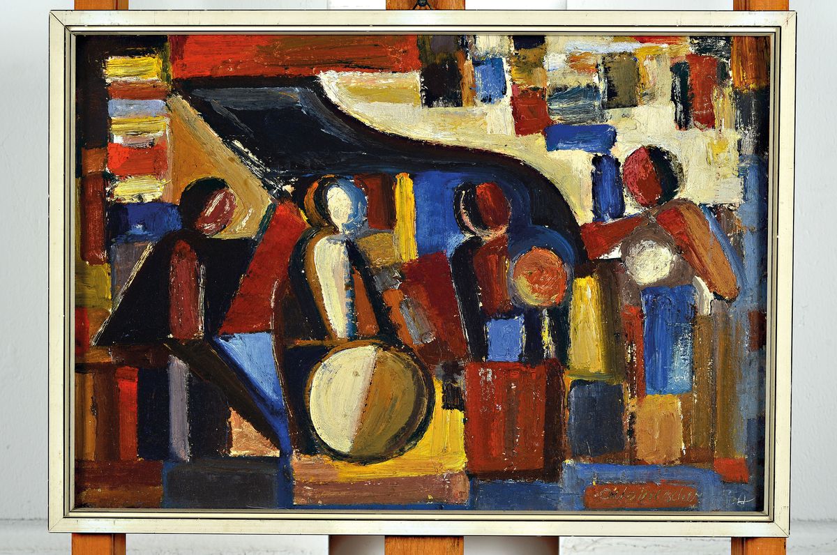 Detail k: Otto Ditscher, 1903 Neuhofen-1987, Jazz, Öl/Sperrholz, rückseitig signiert, betitelt und datiert 1954, ca. 31x45cm, R.