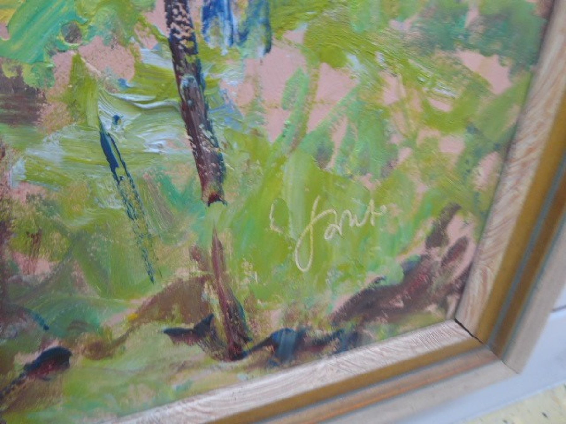Detail c: Karl Graf, 1902-1986 Speyer, Weinleseszene in der Pfalz, Öl/Hartfaser, signiert, ca. 100x100cm, R. ca. 106x106cm