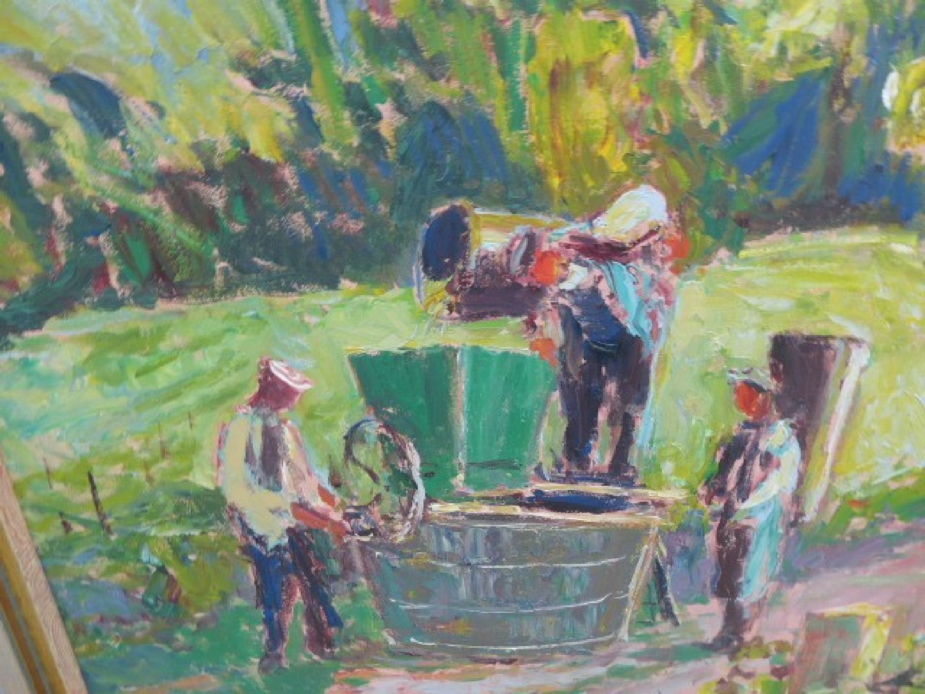 Detail d: Karl Graf, 1902-1986 Speyer, Weinleseszene in der Pfalz, Öl/Hartfaser, signiert, ca. 100x100cm, R. ca. 106x106cm
