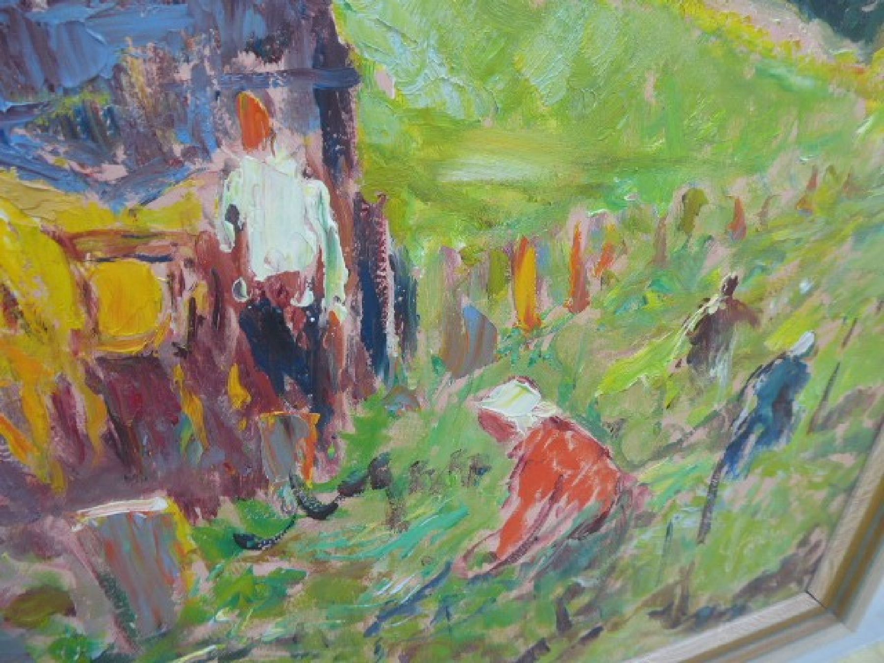 Detail e: Karl Graf, 1902-1986 Speyer, Weinleseszene in der Pfalz, Öl/Hartfaser, signiert, ca. 100x100cm, R. ca. 106x106cm
