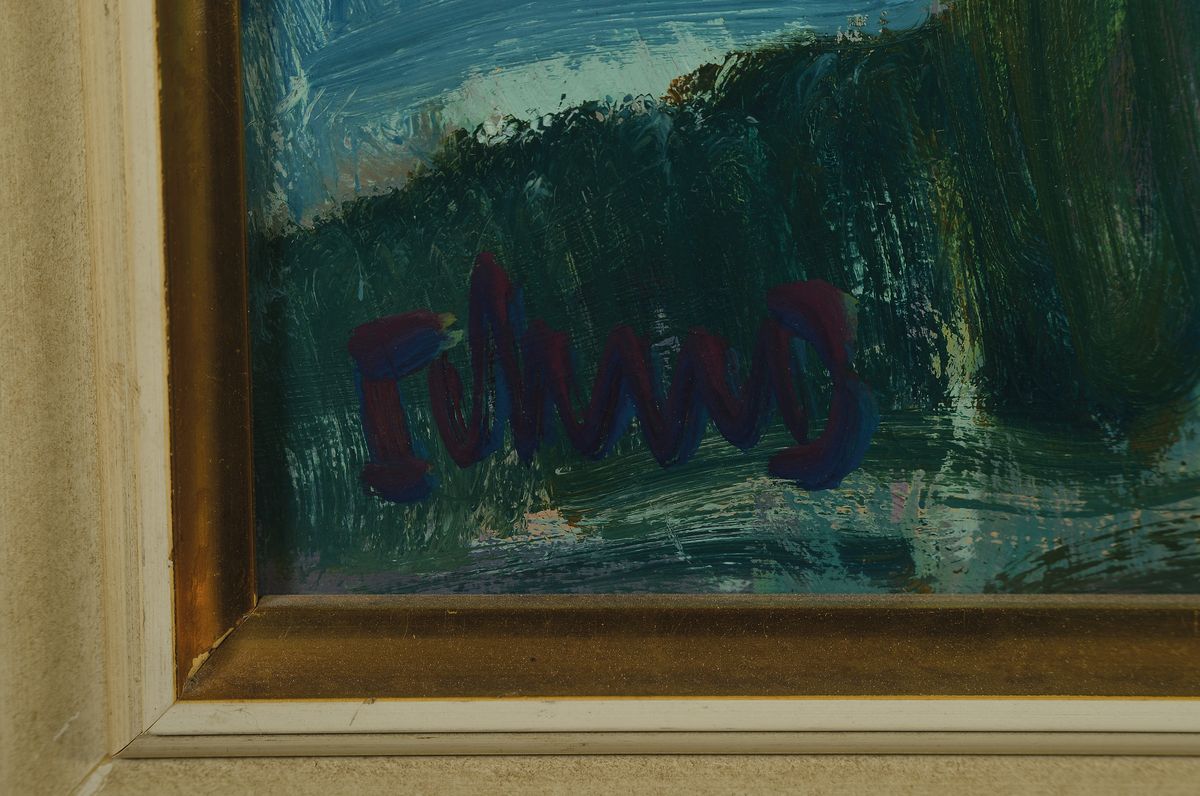 Detail a: Erich Schug, 1906 Ludwigshafen-1982 Bad Dürkheim, Blick vom Freinsheimer Hahnen auf den Peterskopf, rückseitig so betitelt, Öl/ Hartfaser, ...