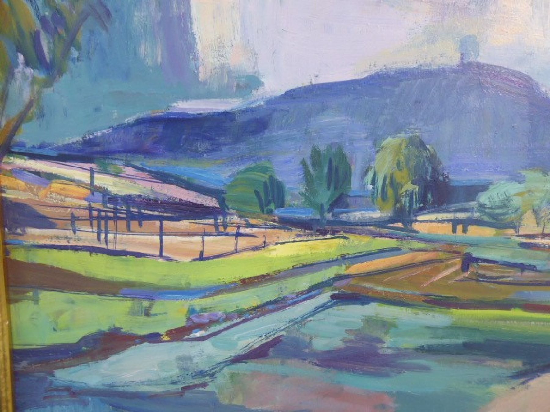 Detail d: Erich Schug, 1906 Ludwigshafen-1982 Bad Dürkheim, Blick vom Freinsheimer Hahnen auf den Peterskopf, rückseitig so betitelt, Öl/ Hartfaser, ...