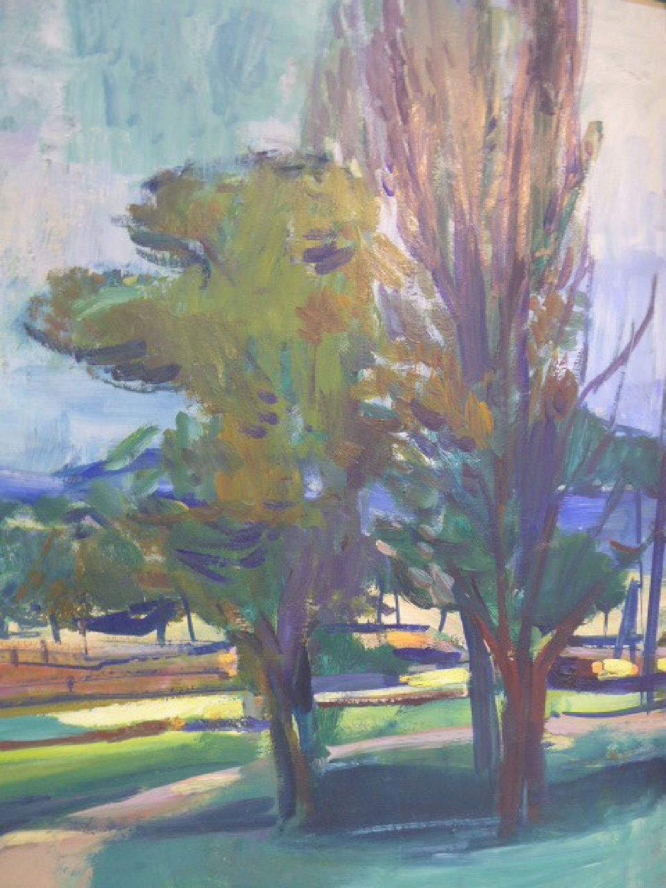 Detail e: Erich Schug, 1906 Ludwigshafen-1982 Bad Dürkheim, Blick vom Freinsheimer Hahnen auf den Peterskopf, rückseitig so betitelt, Öl/ Hartfaser, ...