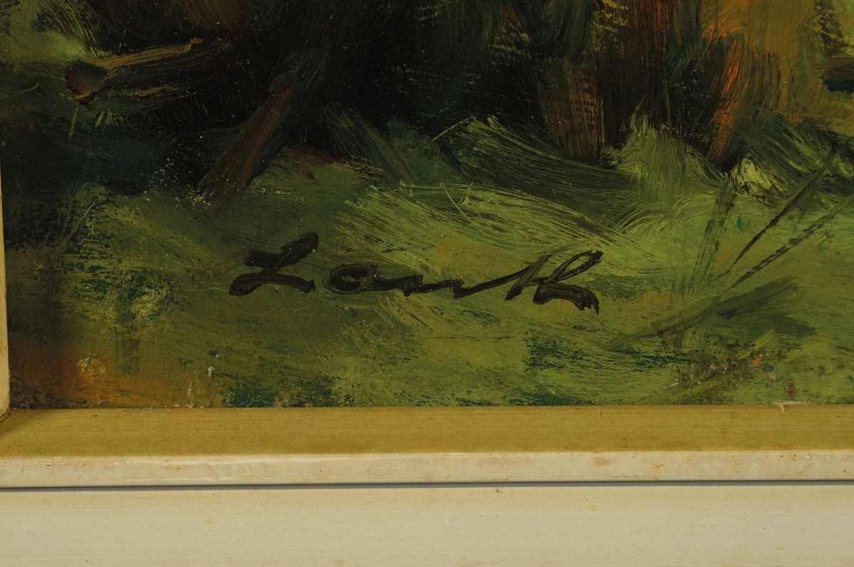 Detail a: Robert Lauth, 1896 Ludwigshafen-1985, hügelige Landschaft mit Pappeln, Öl/Hartfaser, signiert, ca. 50x60cm, R. ca. 66x76cm