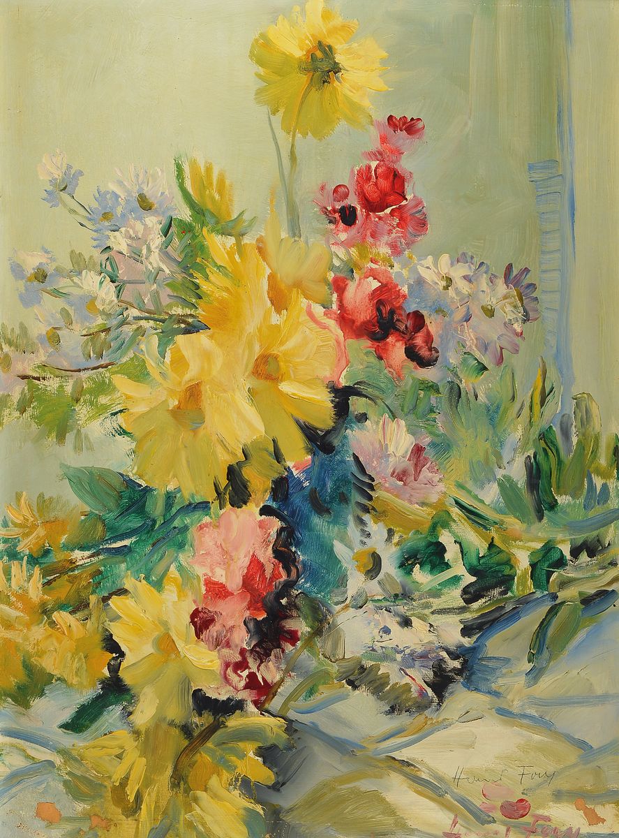 Hanns Fay, 1888 Frankenthal-1957 Neustadt, Stillleben mit bunten Sommerblumen, Öl/ Malkarton, rechts unten signiert, ca. 75x56cm, R. ca. 87x68cm