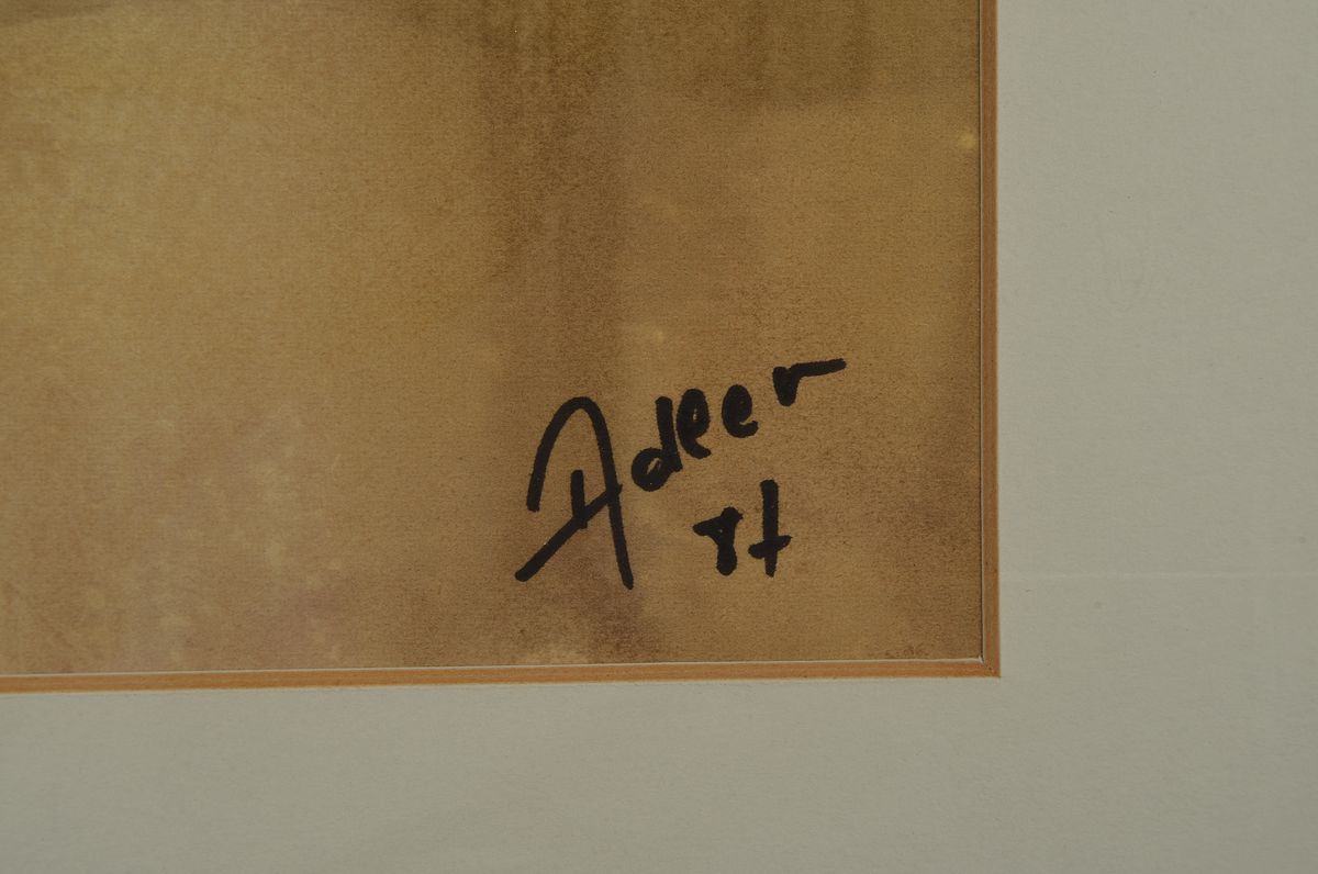 Detail a: Annabel Adler, geb. 1945, Blumenstillleben, Aquarell/Papier, signiert, ca. 68 x 48 cm, dat. 87, unter Glas, Rahmen, PP, Rahmen beschädigt, ca. 90.5 ...