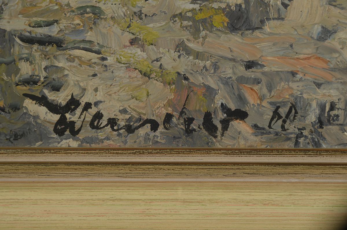 Detail a: Helmut Wanschap, 1911 Berlin-1987 Kusel, Die untere Marktstraße in Kusel, Öl/Malkarton,links unten signiert und dat. 60, ca. 67x48cm, R. ca. 80x60cm