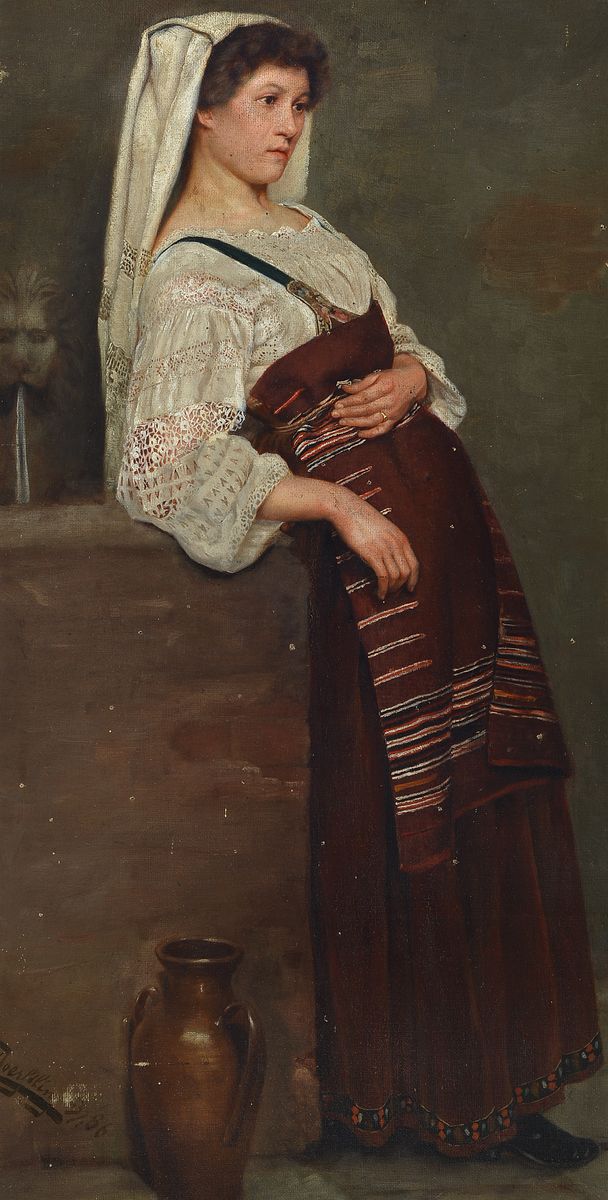 Emil Doerstling, 1859 Stettin-1940 Königsberg, Studium an der Akademie Königsberg unter C. Steffeck und Emil Neide, hier: Junge Italienerin lehnt ...