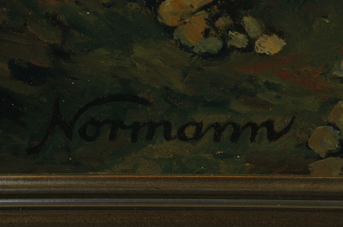 Detail a: Eilert Adelsteen Normann, 1848 Bodö-1918 Oslo, Blick in einen norwegischen Fjord, Öl/Hartfaser, links unten signiert Normann, ca. 85x120 cm, R. ca. ...