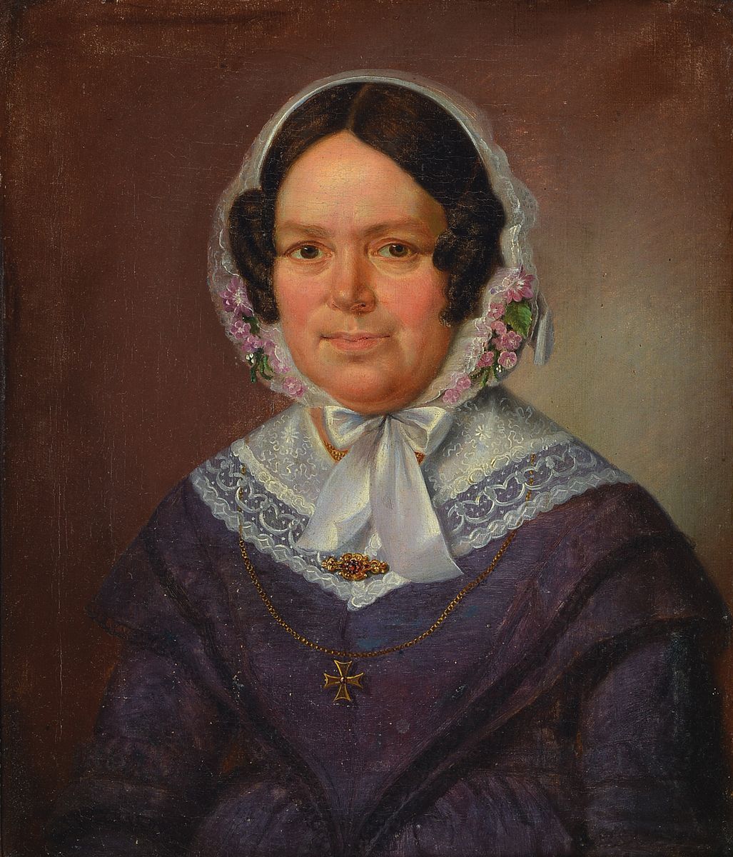 Unbekannter Künstler, datiert 1844, Porträts des Johann Friedrich Frieß und seiner Frau Caroline Maria, beide geboren 1790, Öl/Lwd, rückseitig ...