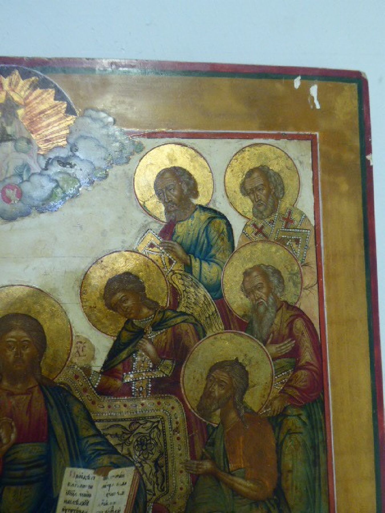 Detail d: Ikone, Russland, 2. Hälfte 19. Jh., Lehrender Christus unter dem Mandylion, Tempera auf Holz, Goldstaffage, kleinere Oberflächenschäden, ca. ...