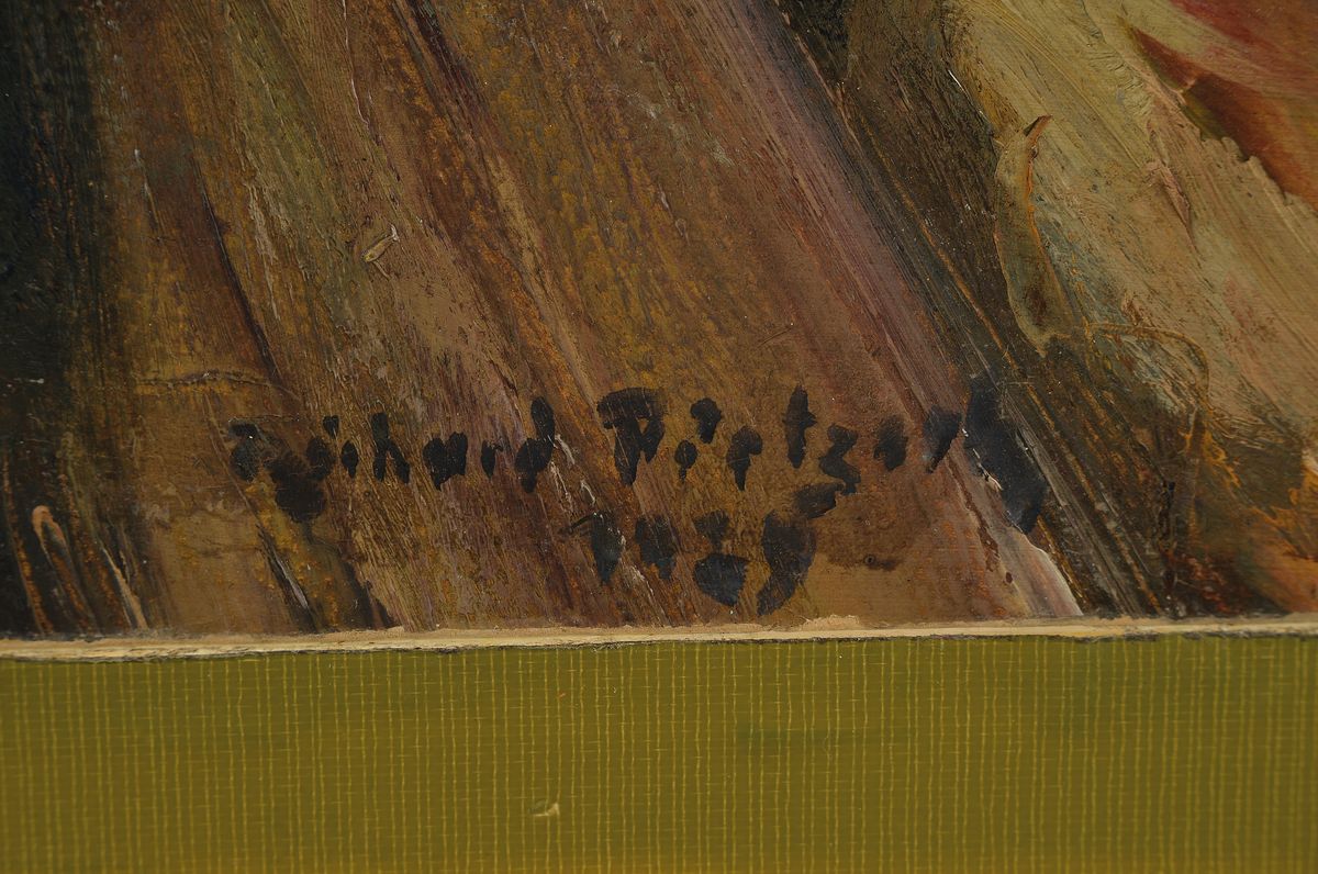 Detail a: Richard Pietzsch, 1872 Dresden-1960 München, Kuhstall I, so rückseitig betitelt, Öl auf Malkarton, rechts unten signiert und dat. 1935, ca. 39x48cm