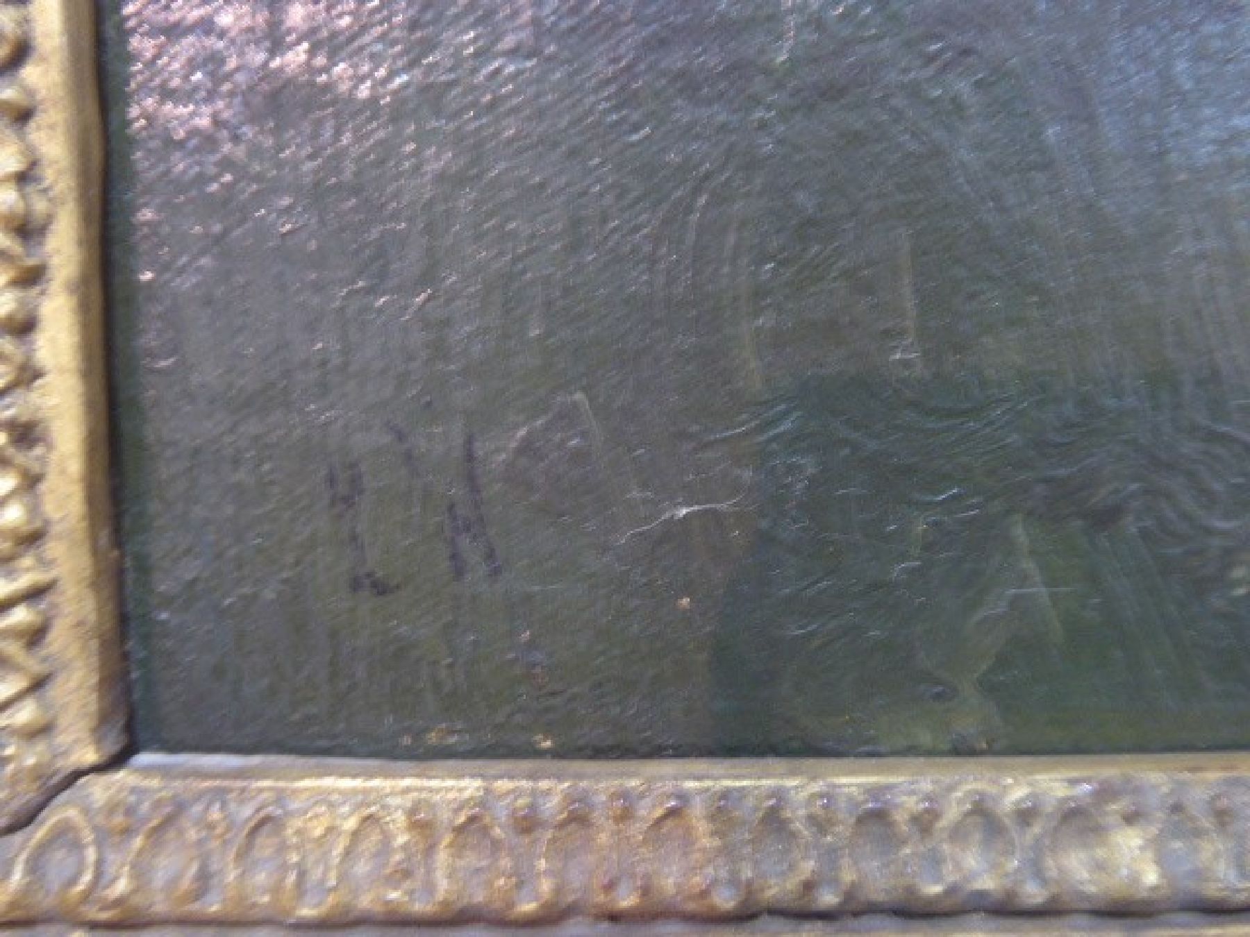 Detail d: Ludwig Willroider, 1845 Villach - 1910 Bernried, süddeutsche Landschaft, Öl/Platte, li. u. monogrammiert, ca. 32 x 50 cm, vergoldeter Rahmen ca. ...