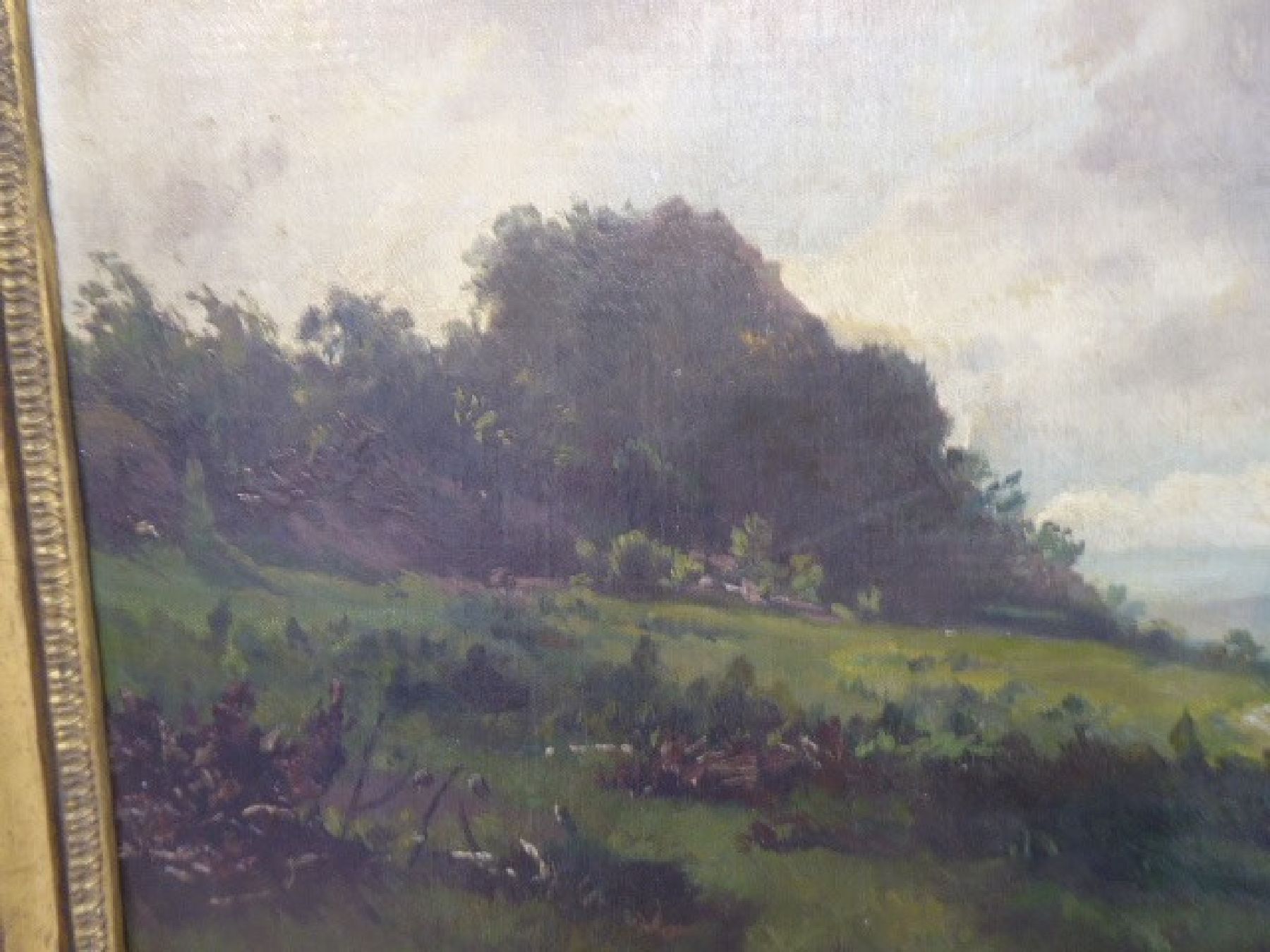 Detail e: Ludwig Willroider, 1845 Villach - 1910 Bernried, süddeutsche Landschaft, Öl/Platte, li. u. monogrammiert, ca. 32 x 50 cm, vergoldeter Rahmen ca. ...