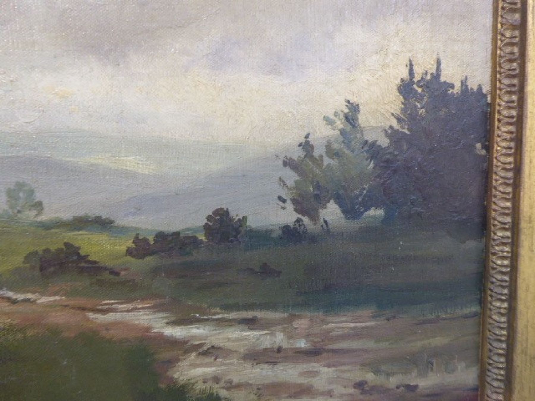 Detail f: Ludwig Willroider, 1845 Villach - 1910 Bernried, süddeutsche Landschaft, Öl/Platte, li. u. monogrammiert, ca. 32 x 50 cm, vergoldeter Rahmen ca. ...