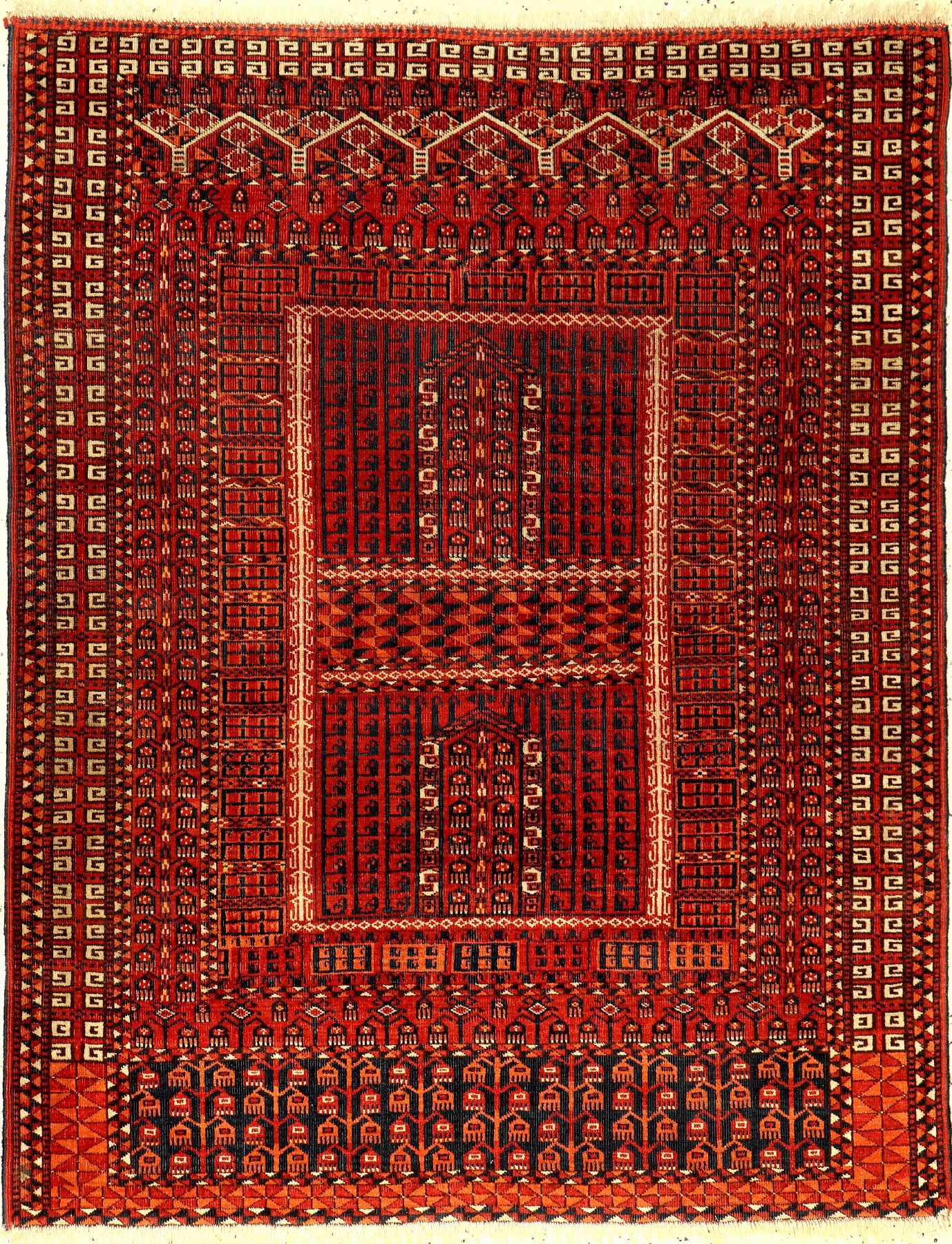 Seltener Saryk "Engsi" antik, Turkmenistan, 19.Jhd., Wolle geknüpft auf Wolle. Kleinformatiger Türteppich der Saryken mit ...