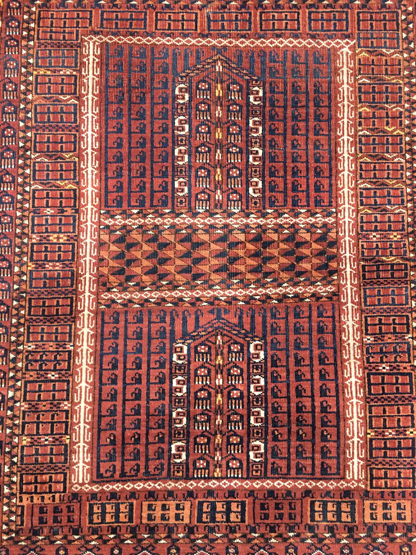 Detail e: Seltener Saryk "Engsi" antik, Turkmenistan, 19.Jhd., Wolle geknüpft auf Wolle. Kleinformatiger Türteppich der Saryken mit ...