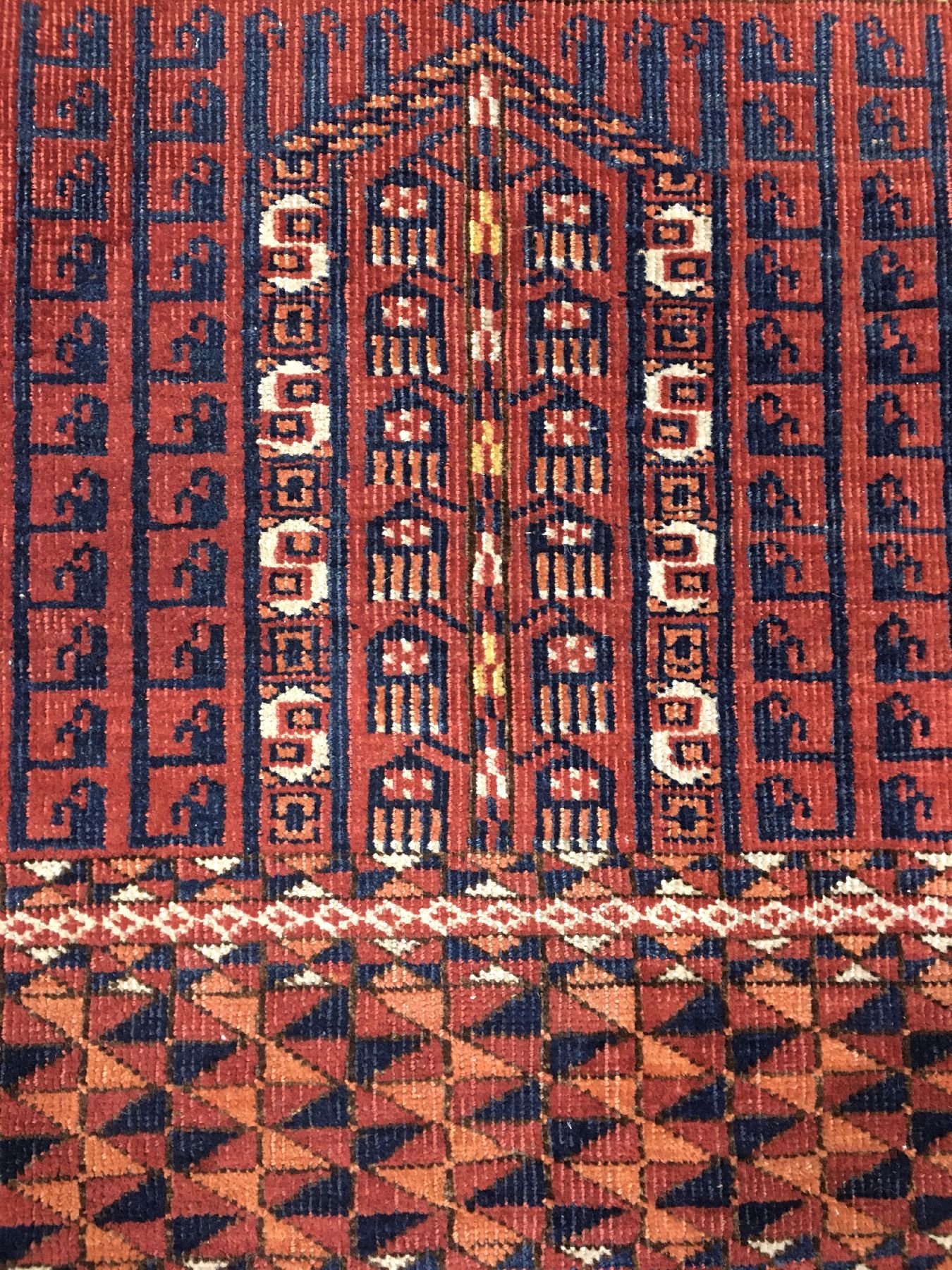 Detail g: Seltener Saryk "Engsi" antik, Turkmenistan, 19.Jhd., Wolle geknüpft auf Wolle. Kleinformatiger Türteppich der Saryken mit ...