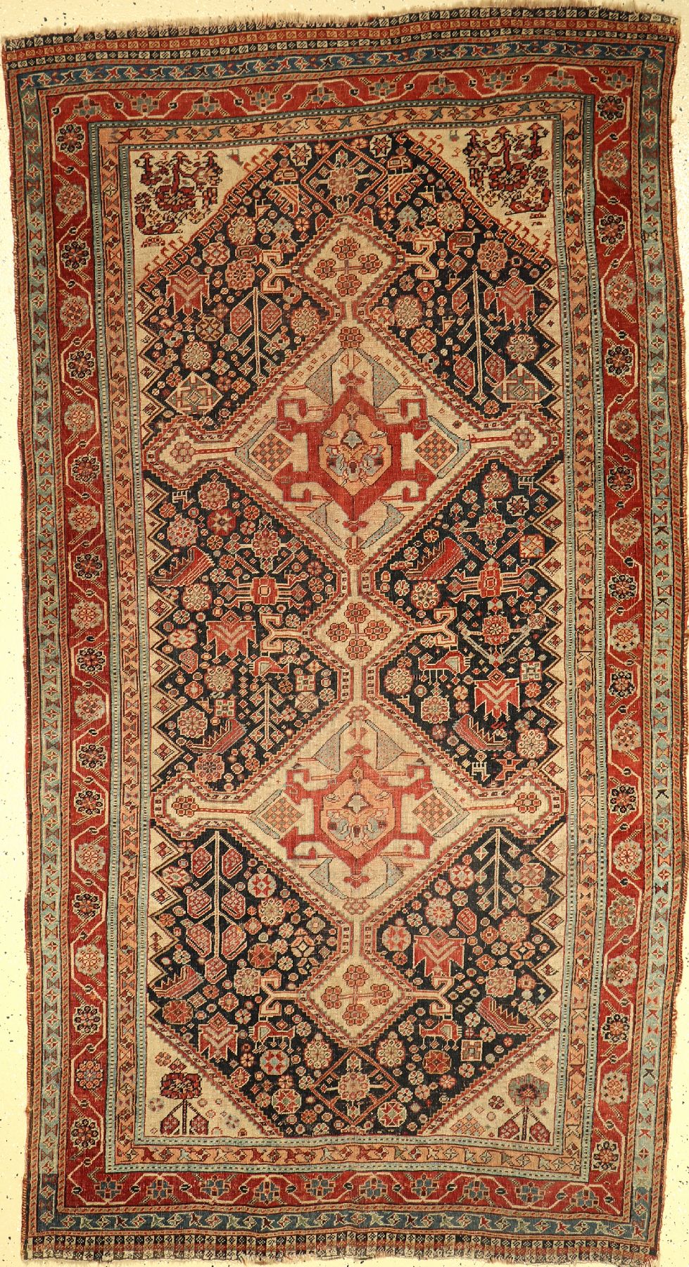 Gaschgai antik, Persien, 19.Jhd., Wolle aufWolle, ca. 222 x 120 cm, EHZ: 4 (gleichmäßig dünn)