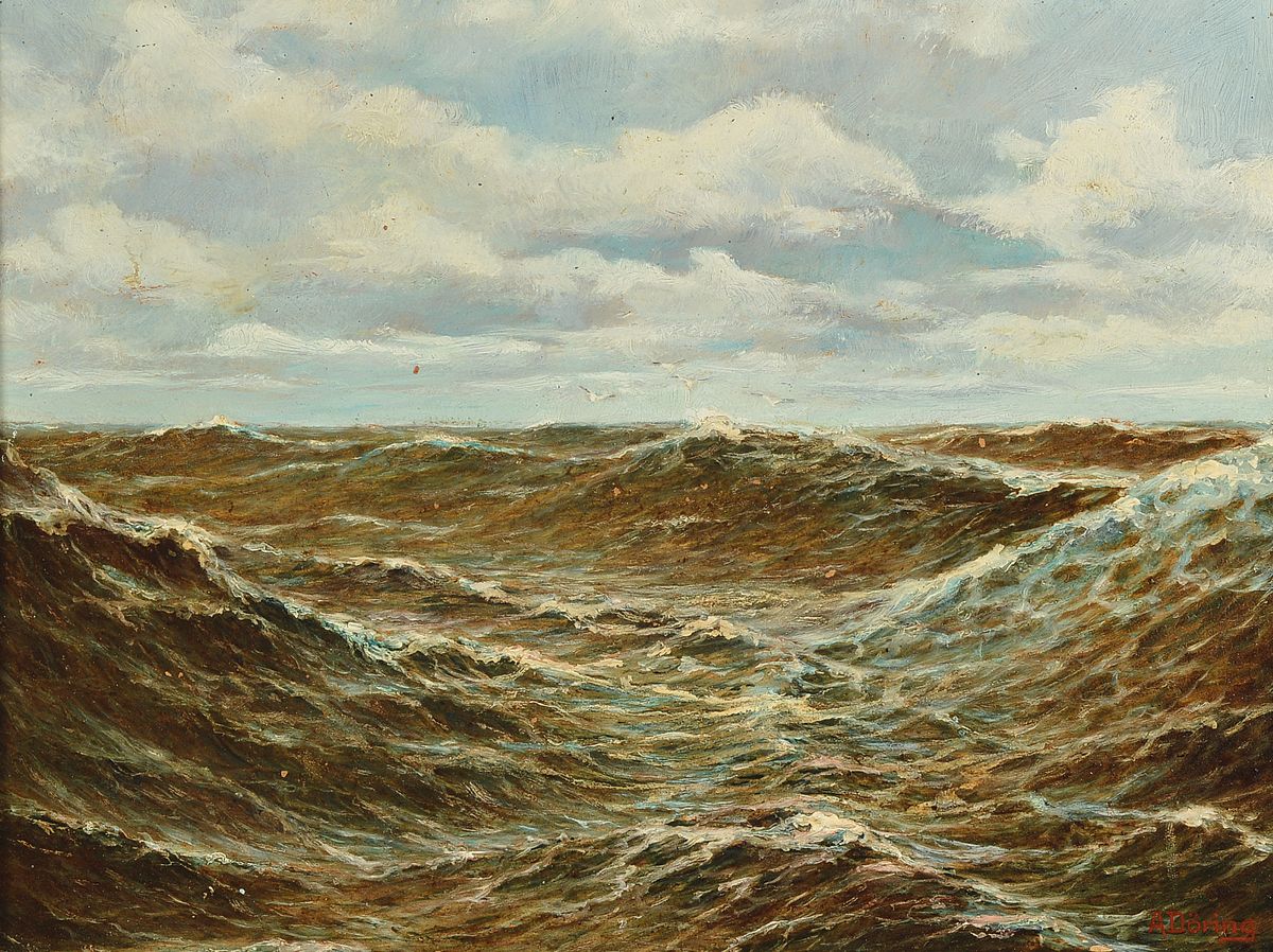 A. Döring, Maler der 1. Hälfte des 20. Jh., bewegte See mit darüber fliegenden Möwen, Öl/Hartfaser, rechts unten signiert, ca. 29x39cm, R. ca. ...