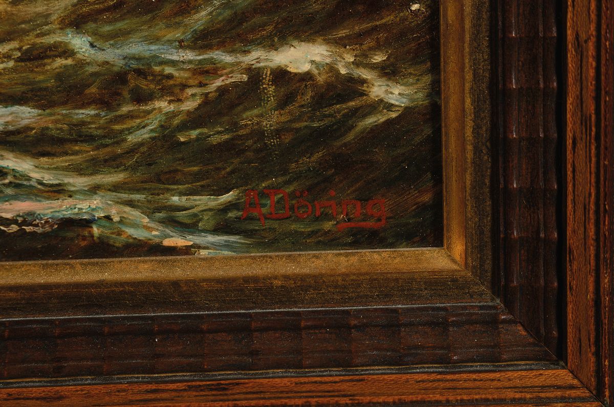 Detail a: A. Döring, Maler der 1. Hälfte des 20. Jh., bewegte See mit darüber fliegenden Möwen, Öl/Hartfaser, rechts unten signiert, ca. 29x39cm, R. ca. ...