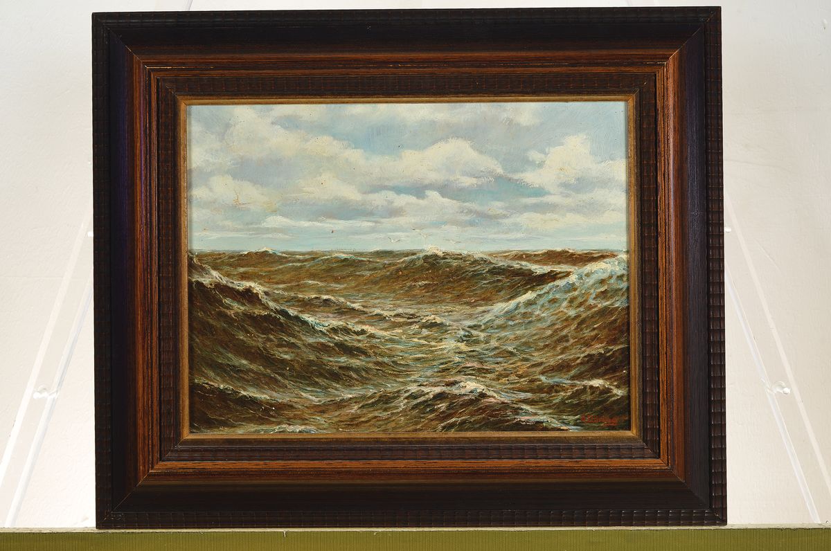 Detail k: A. Döring, Maler der 1. Hälfte des 20. Jh., bewegte See mit darüber fliegenden Möwen, Öl/Hartfaser, rechts unten signiert, ca. 29x39cm, R. ca. ...