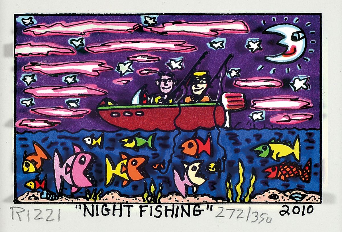 James Rizzi, geb. 1950-2011, "Night Fishing"3D-Konstruktion, handsign., num. 272/350, unter Glas gerahmt, gesamt ca. 21x26 cm