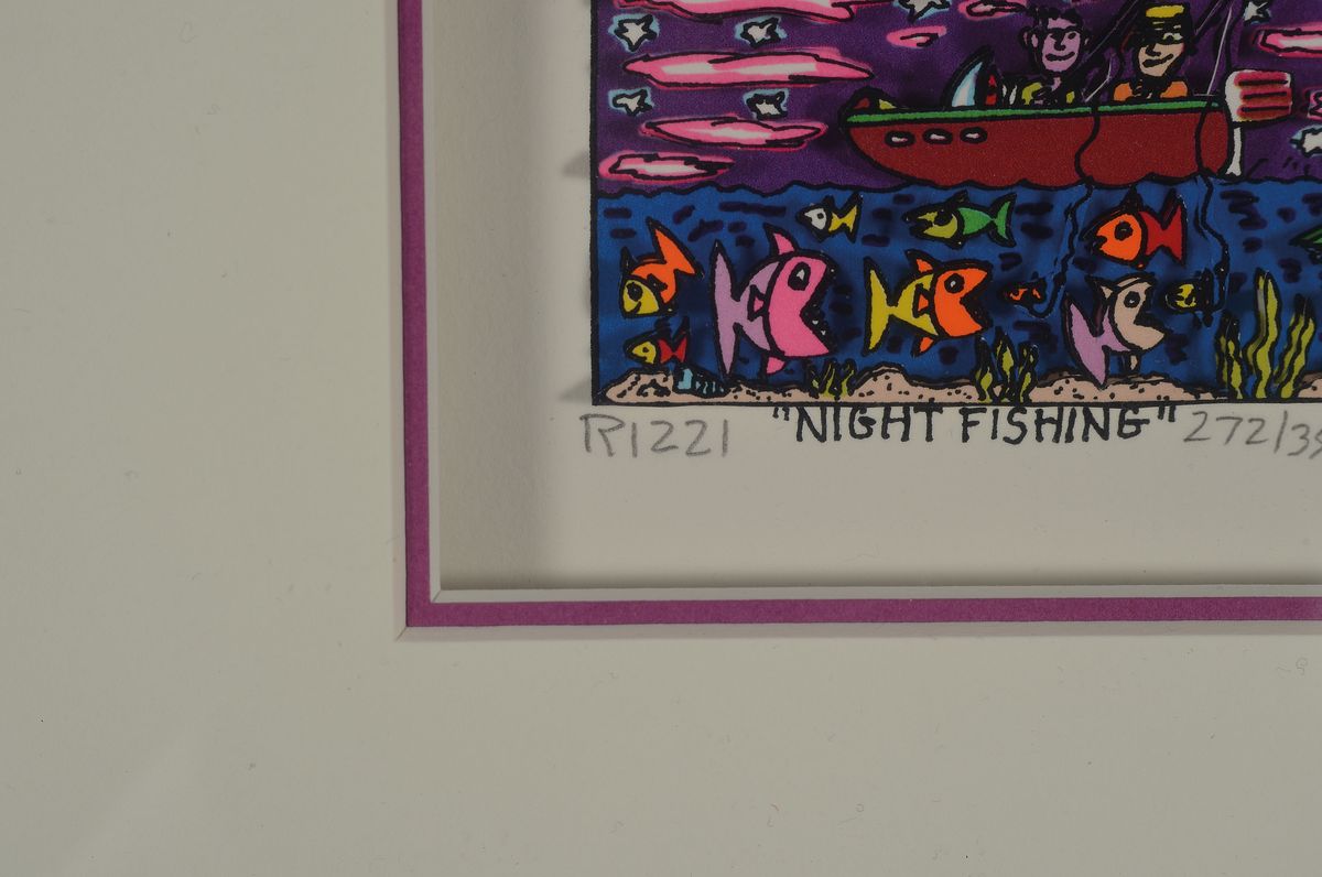 Detail a: James Rizzi, geb. 1950-2011, "Night Fishing"3D-Konstruktion, handsign., num. 272/350, unter Glas gerahmt, gesamt ca. 21x26 cm