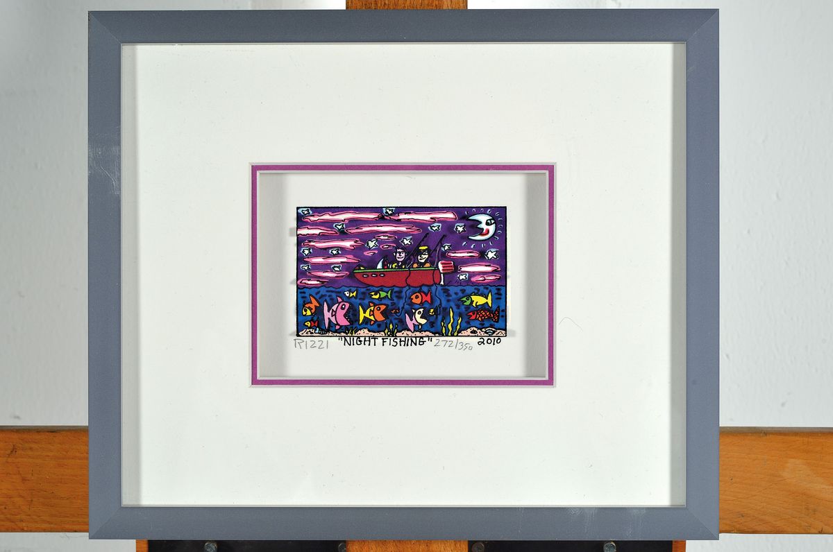 Detail k: James Rizzi, geb. 1950-2011, "Night Fishing"3D-Konstruktion, handsign., num. 272/350, unter Glas gerahmt, gesamt ca. 21x26 cm
