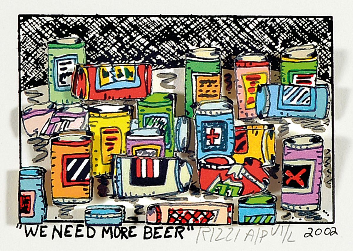 James Rizzi, geb. 1950-2011, "We Need More Beer" , handsign., num., dat. 2002, unter Glas gerahmt, gesamt ca. 28,5x31,5 cm