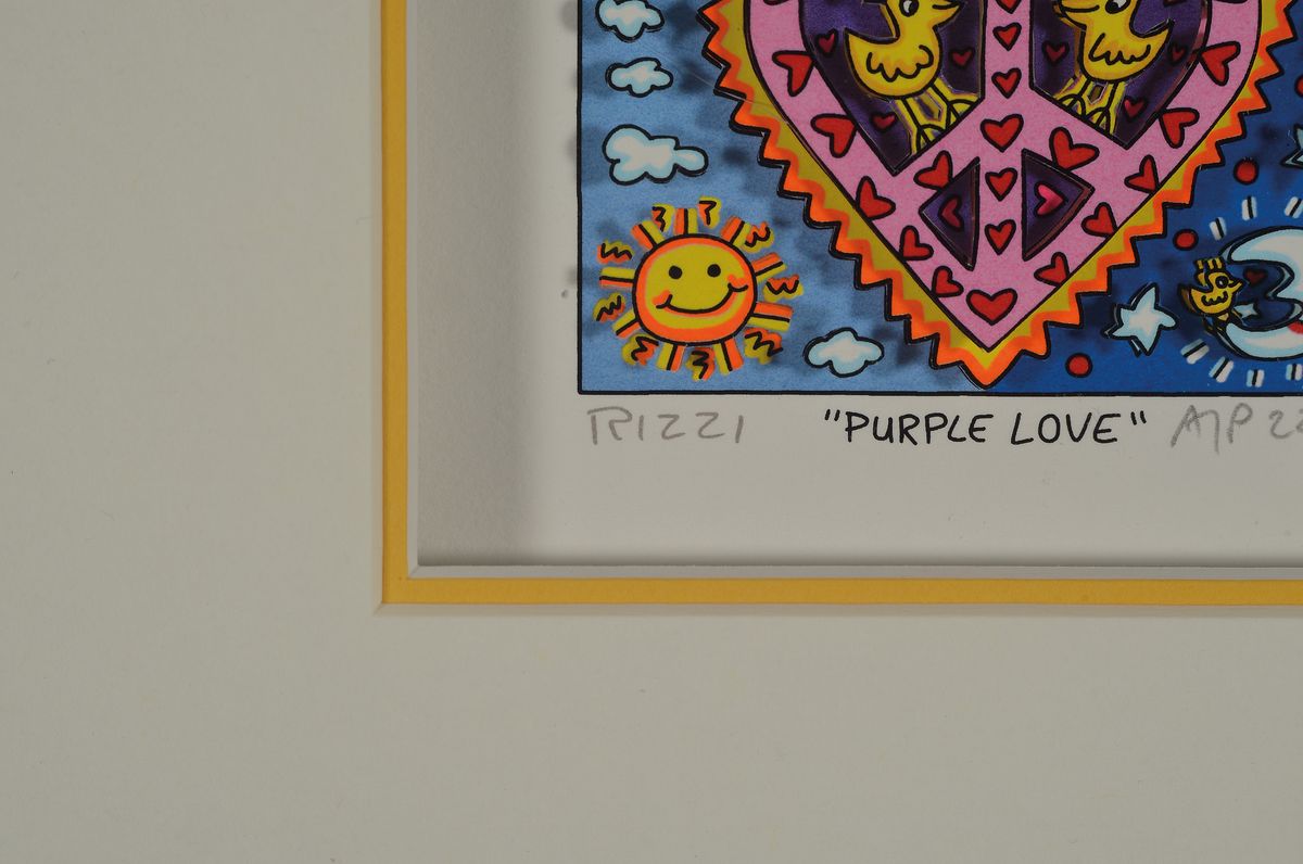 Detail a: James Rizzi, 1950-2011, "Purple Love", drucksign., num., unter Glas gerahmt, gesamt ca. 21,5x26 cm