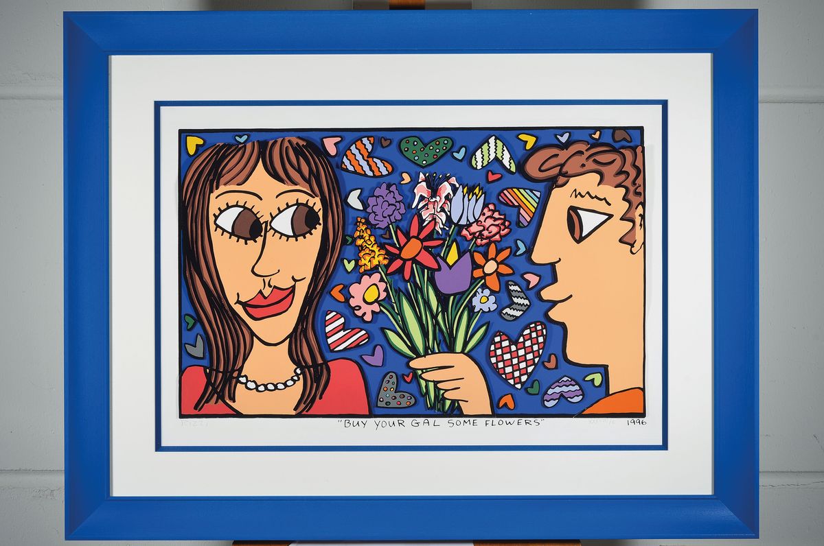 Detail k: James Rizzi, 1950-2011, "Buy your Gal some Flowers", sign., num. dat., 3D-Konstruktion, unter Glas gerahmt, gesamt ca. 76x97 cm